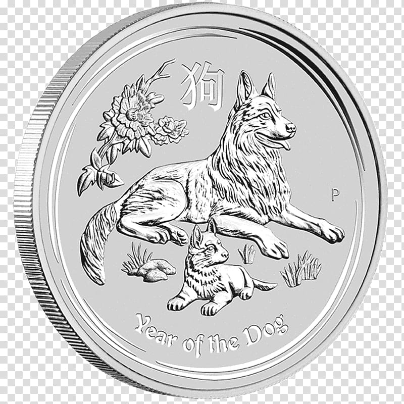 Perth Mint Silver coin Dog Lunar Series, silver coin transparent background PNG clipart