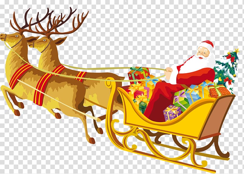 Rudolph Santa Claus Reindeer Christmas card, santa sleigh transparent background PNG clipart