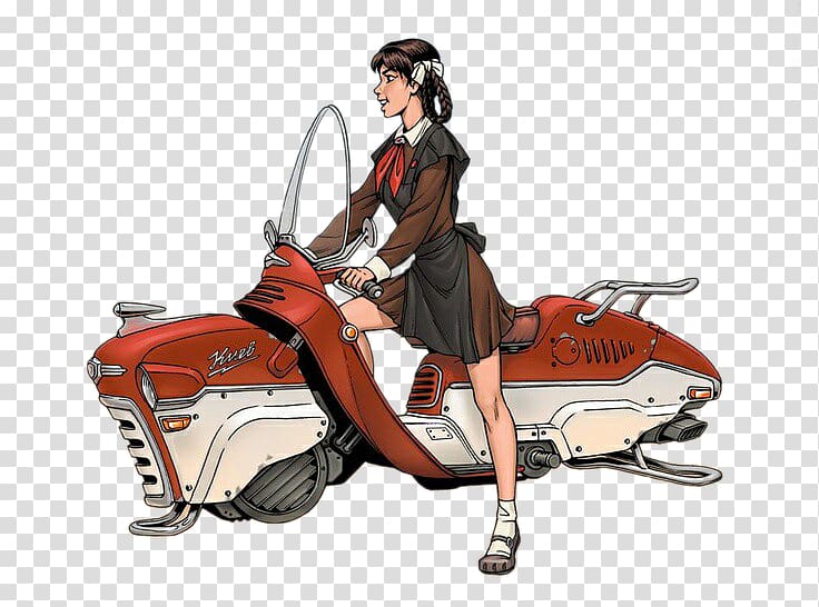 Dieselpunk Concept art Retrofuturism , Girl riding a flying motorcycle transparent background PNG clipart