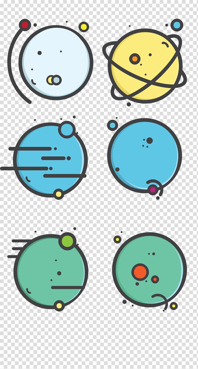 Solar System Planet Icon, 6 Abstract planets transparent background PNG clipart