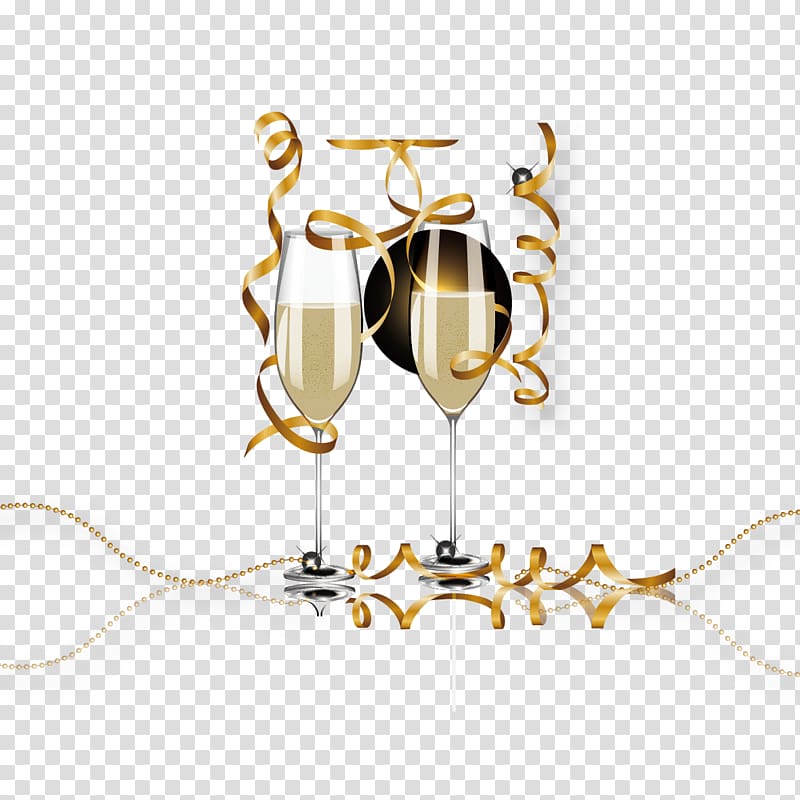 Champagne glass Wine glass Cup, champagne and ribbons transparent background PNG clipart