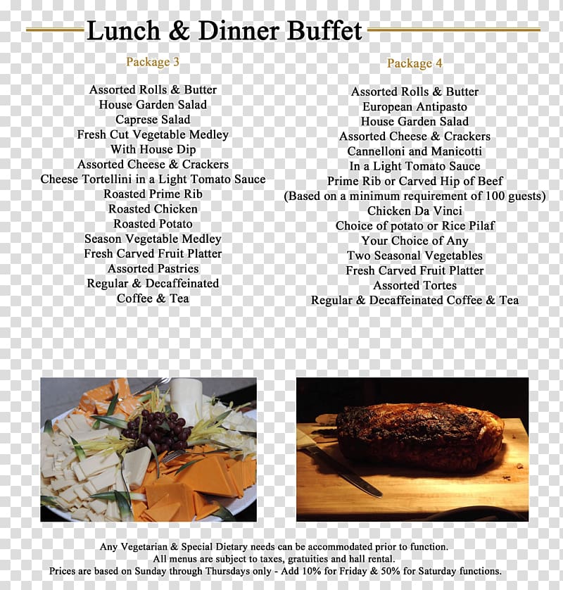 Buffet LIUNA Station Dinner Lunch Recipe, dinner menu transparent background PNG clipart