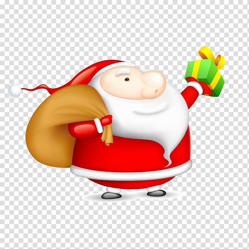Rudolph Santa Claus SantaCon Christmas tree, Hand-painted Santa Claus holding a gift transparent background PNG clipart
