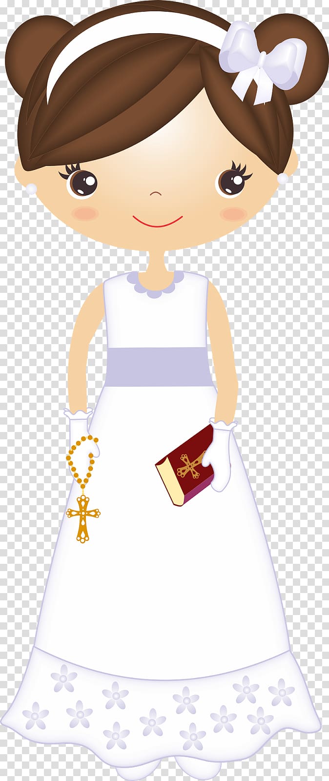 girl character wearing white crew-neck sleeveless dress illustration, First Communion Eucharist Girl , communion transparent background PNG clipart