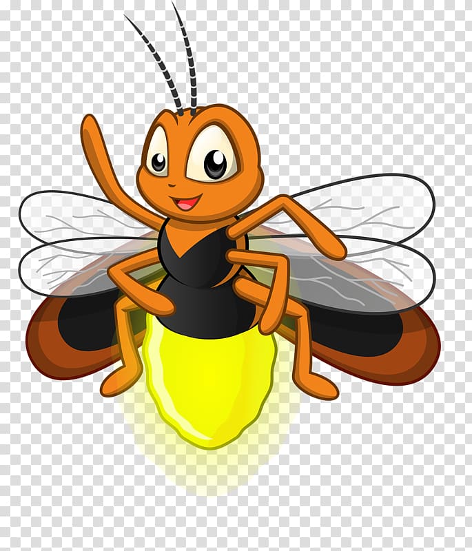black and brown firefly art, Cartoon Firefly Illustration, Cute little bee transparent background PNG clipart