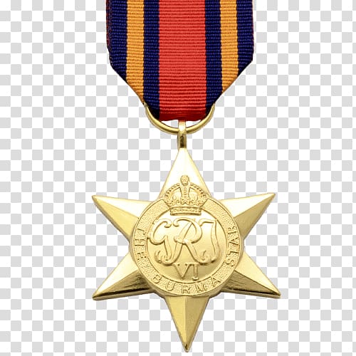 Second World War Gold medal Burma Star World War II Victory Medal, medal transparent background PNG clipart