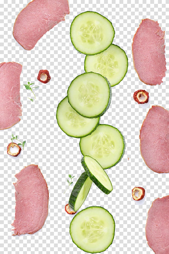Slicing cucumber Vegetable Food Tomato, Meat and cucumber transparent background PNG clipart