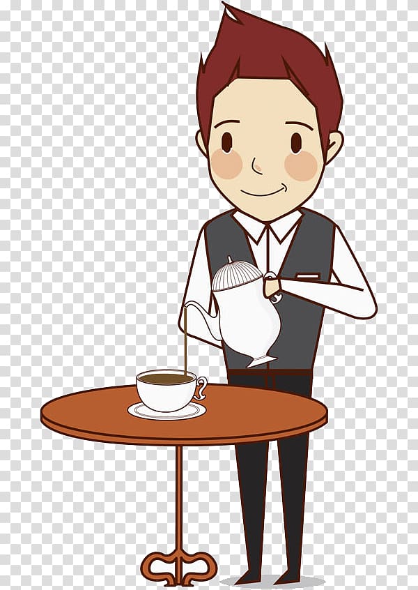 Watercolor painting, The man who pours coffee transparent background PNG clipart