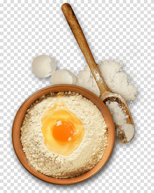flour with egg on brown bowl, Baking Flour Fried egg Ingredient, Eggs, flour transparent background PNG clipart