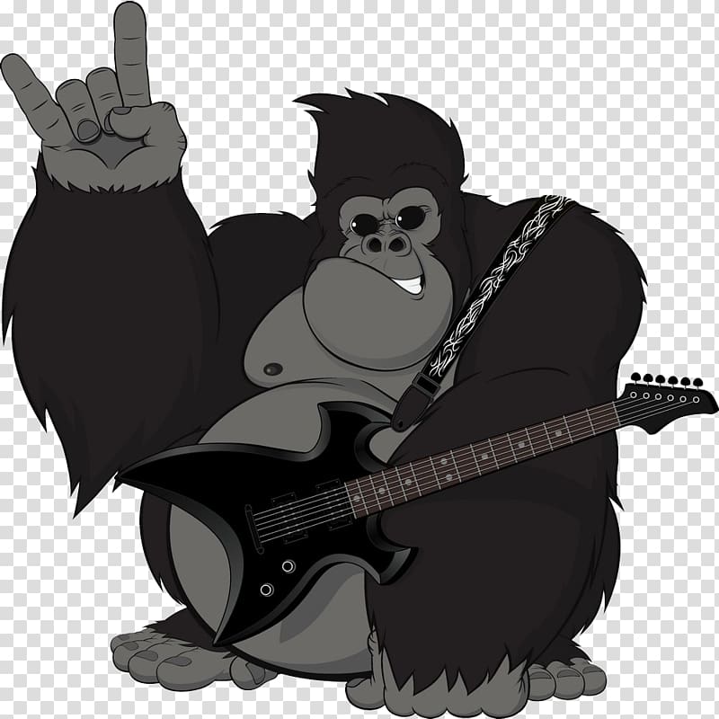 Gorilla Chimpanzee Ape Illustration, Play bass orangutan transparent background PNG clipart