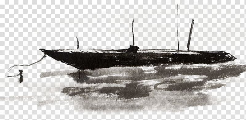 Ink wash painting Shan shui Watercraft Fishing vessel, Autumn fishing boat transparent background PNG clipart