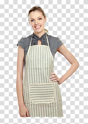 woman wearing gray striped apron, Kitchen Apron Woman Dishwashing, Women with aprons transparent background PNG clipart