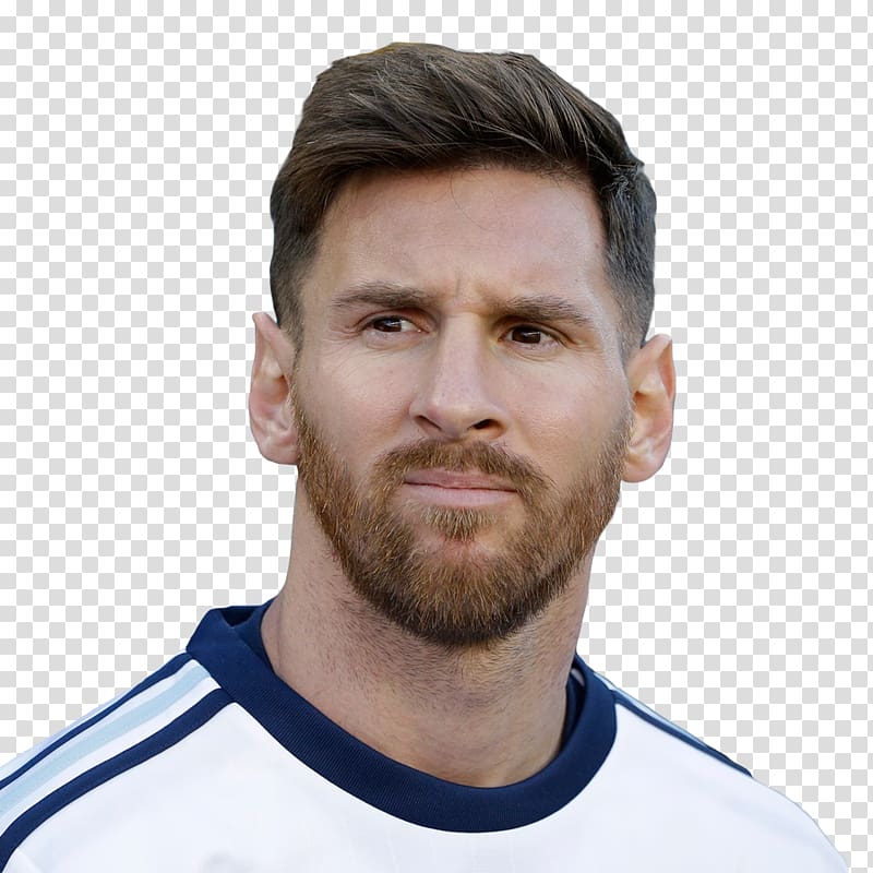 men's white and blue crew-neck shirt, Lionel Messi 2018 FIFA World Cup Argentina national football team FC Barcelona Caricature, portrait transparent background PNG clipart