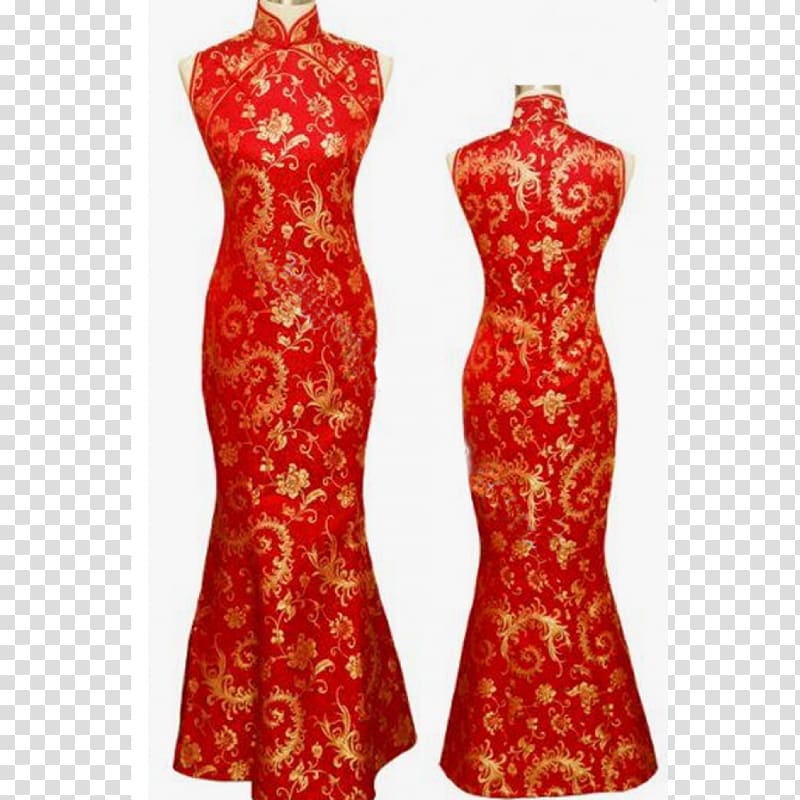 Wedding dress Cheongsam Bride, red silk transparent background PNG clipart