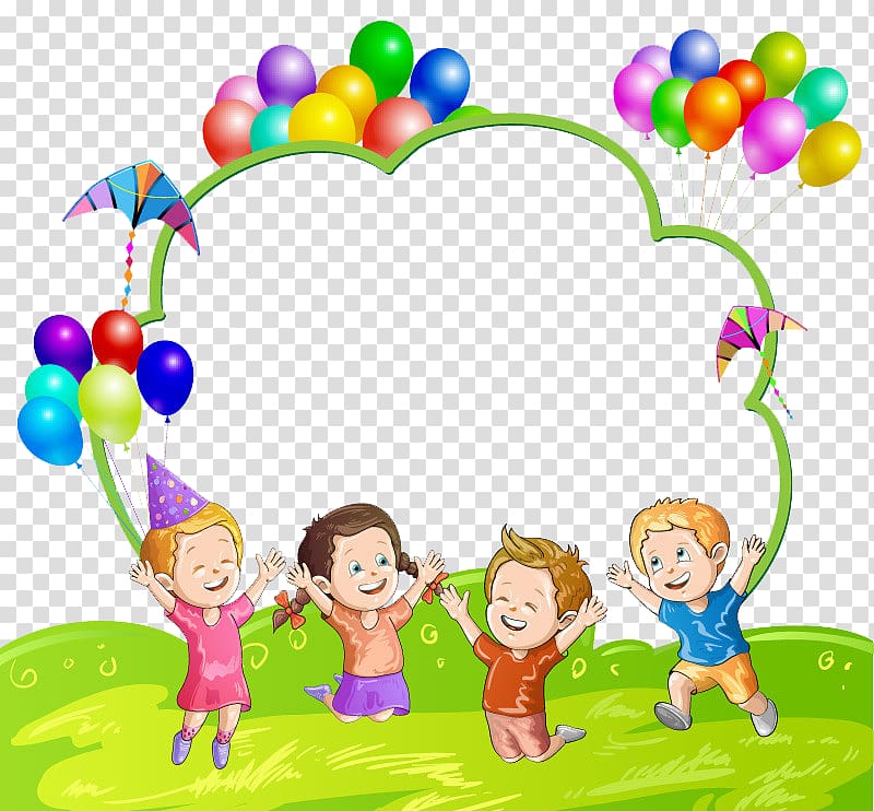 Cute Cartoon Children Playing With Balloons PNG Images
