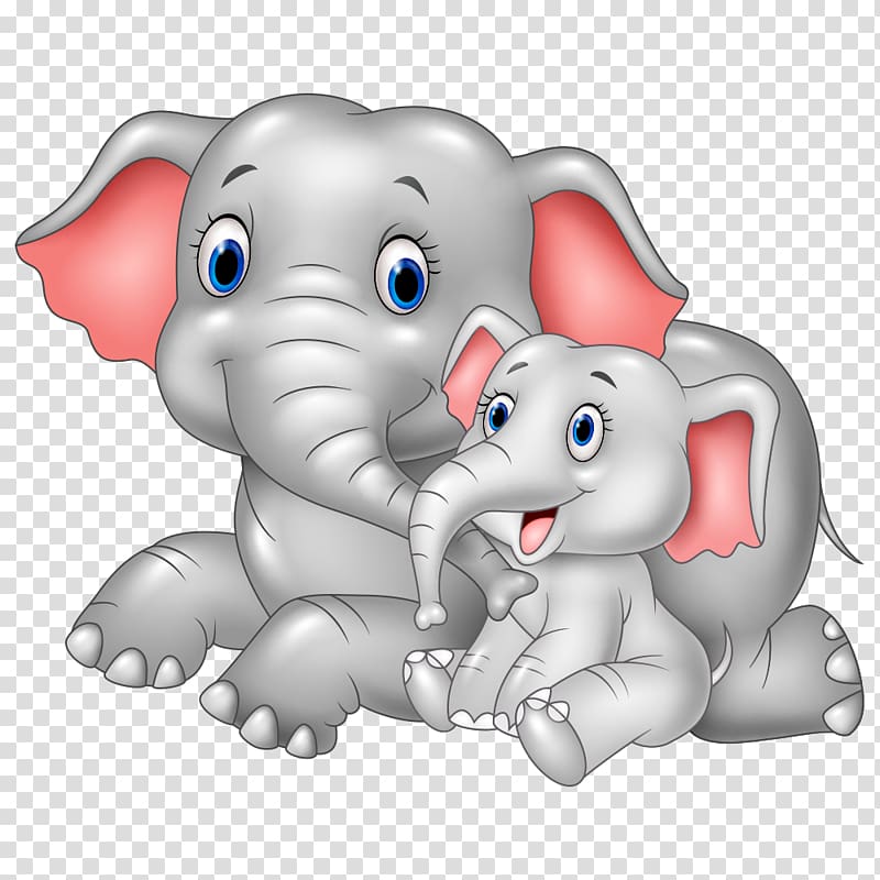 two elephants illustration, Infant Cartoon Mother Illustration, Gray elephant transparent background PNG clipart
