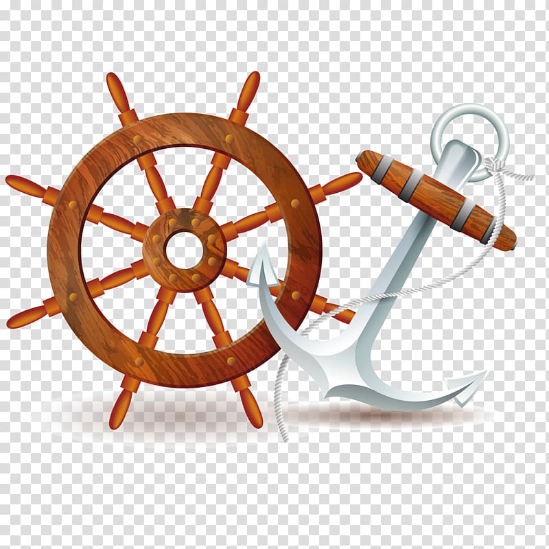 brown ship wheel and anchor illustration, Ship\'s wheel , anchor transparent background PNG clipart