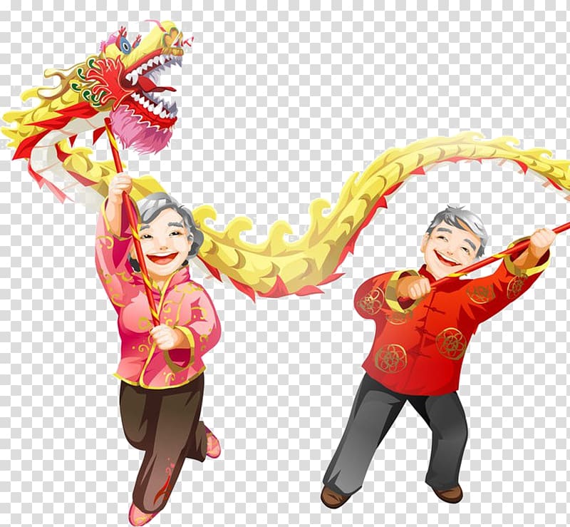 Dragon dance Performance Chinese New Year Lion dance, Old dragon dance transparent background PNG clipart