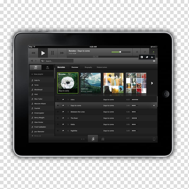 iPad User interface design Application software, Black iPad music player interface material transparent background PNG clipart