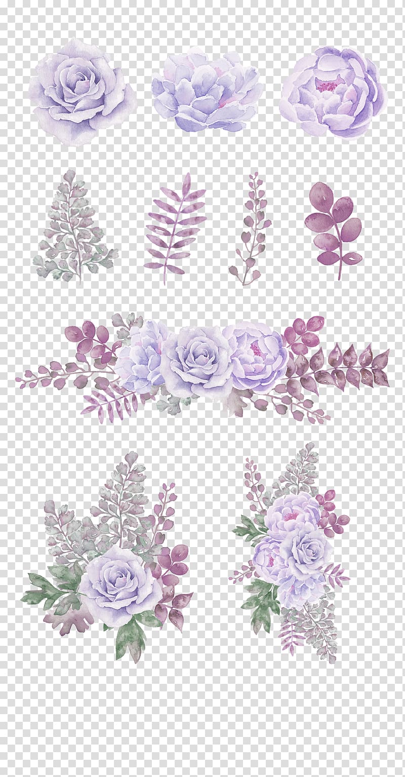 , Lavender fresh flowers decorative patterns, purple petaled flower illustration transparent background PNG clipart