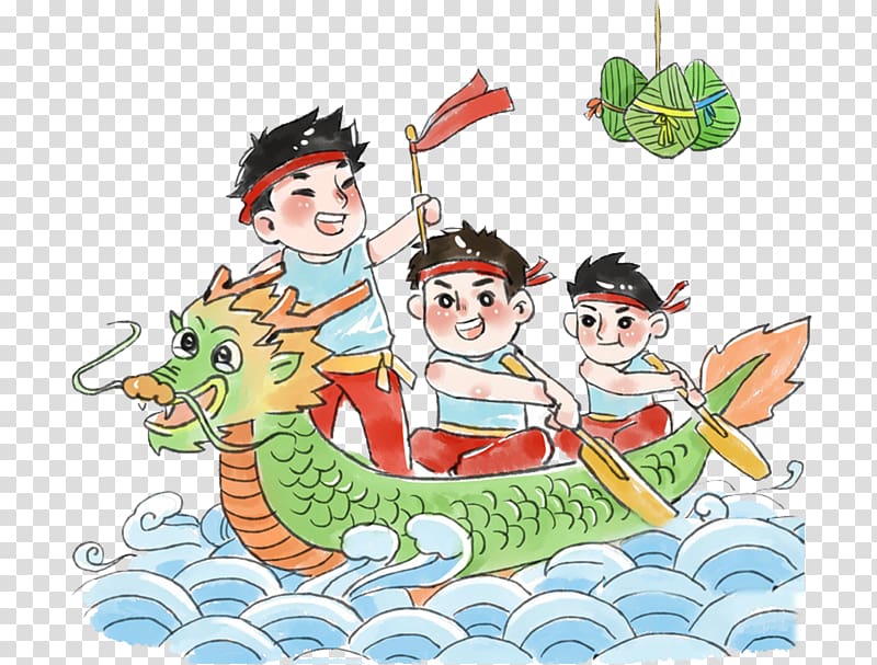 Zongzi Dragon Boat Festival Illustration, Cartoon boat race transparent background PNG clipart
