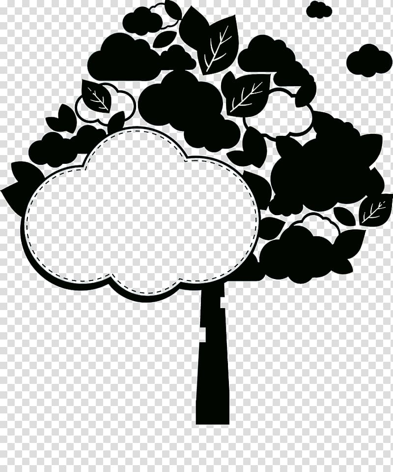 Tree Illustration, Black and white silhouette tree decoration transparent background PNG clipart