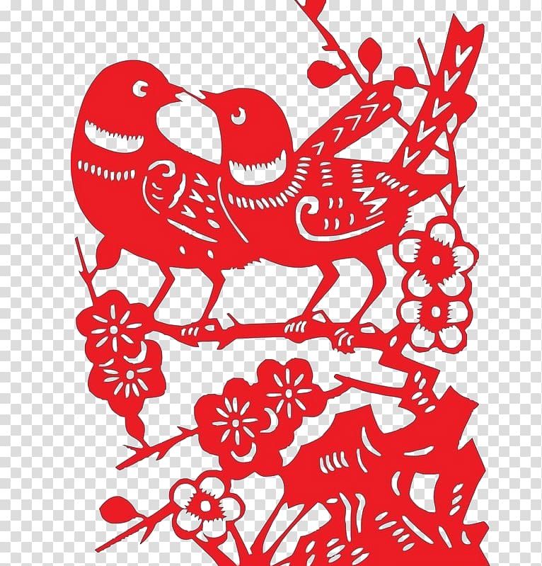 Eurasian Magpie Papercutting Budaya Tionghoa Double Happiness Bird-and-flower painting, Paper-cut duck transparent background PNG clipart