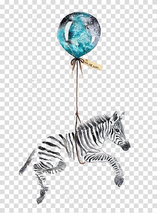 zebra and balloon illustration, Watercolor painting Tattoo Drawing Illustration, Cartoon zebra transparent background PNG clipart