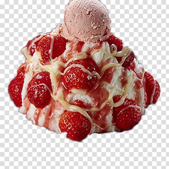 Ice cream Sundae Gelato Frozen yogurt Pavlova, Strawberry jam with ice transparent background PNG clipart