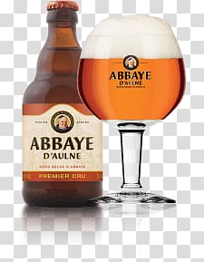 Abbaye D'Aulne beer bottle and glass , Abbaye D'Aulne Beer transparent background PNG clipart