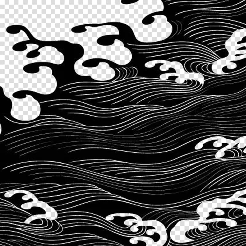 Wind wave Motif Sea Illustration, Night wave transparent background PNG clipart