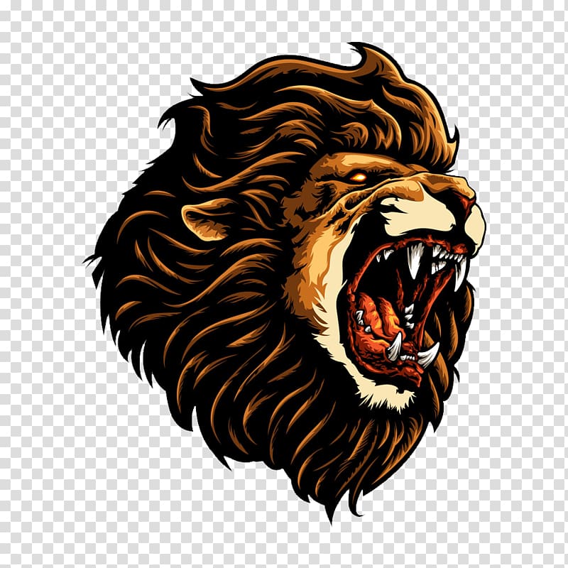 brown lion illustration, Lion Drawing , Ferocious lion head side transparent background PNG clipart