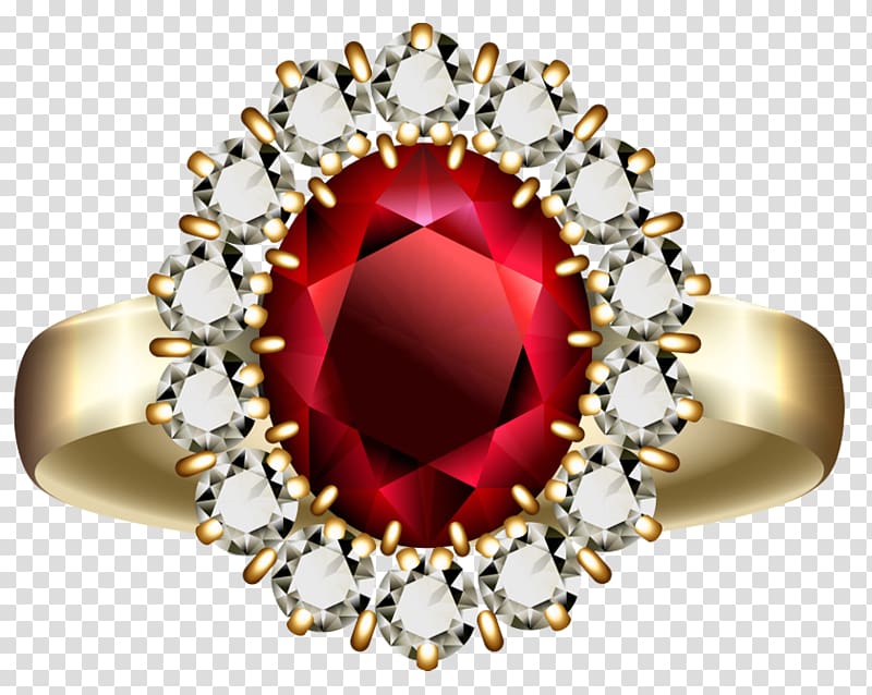 gold-colored with red gemstone ring, Engagement ring Ruby Diamond , Diamond and Ruby Ring transparent background PNG clipart