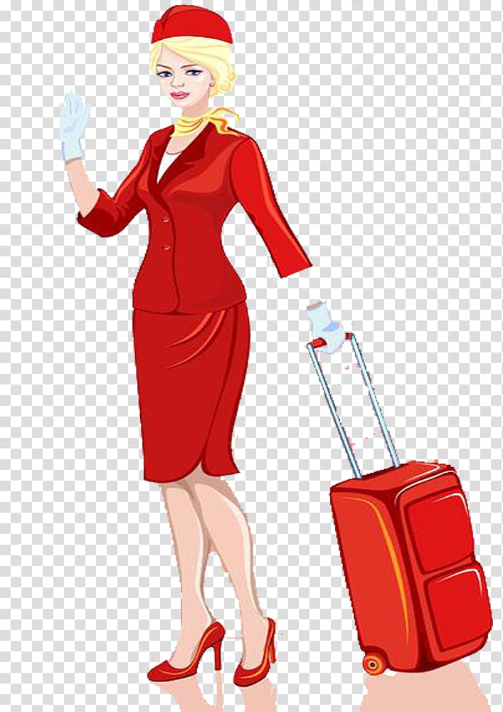 Airplane Flight attendant Suitcase Illustration, Drag and drop the flight attendants transparent background PNG clipart