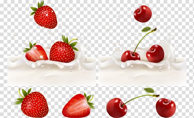 Milk Fruit Splash Strawberry, milk transparent background PNG clipart