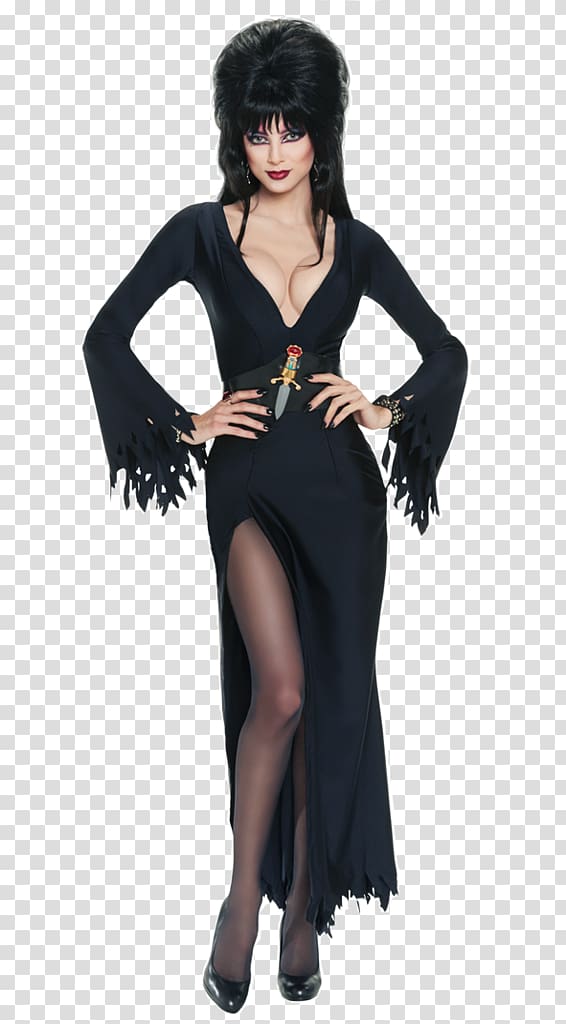woman wearing black deep V-neck long-sleeved slit gown, Cassandra Peterson Costume Elvira: Mistress of the Dark Cosplay Disguise, cosplay transparent background PNG clipart