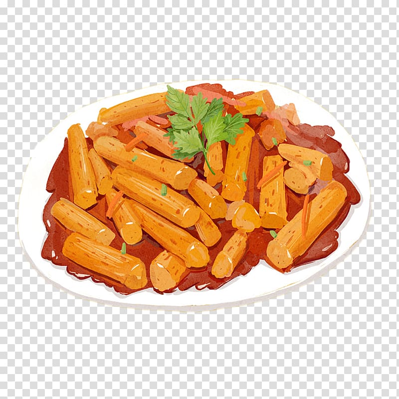 Nian gao Tteok-bokki Hot pot, Hand painted spicy fried rice cake transparent background PNG clipart