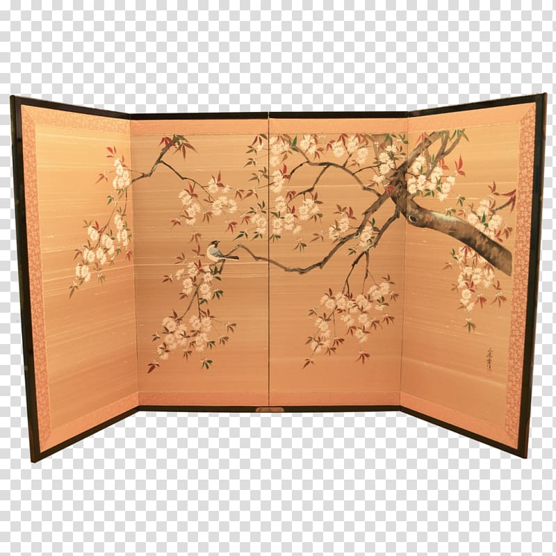 Japan Screen door Cherry blossom Silk, hand painted classic transparent background PNG clipart