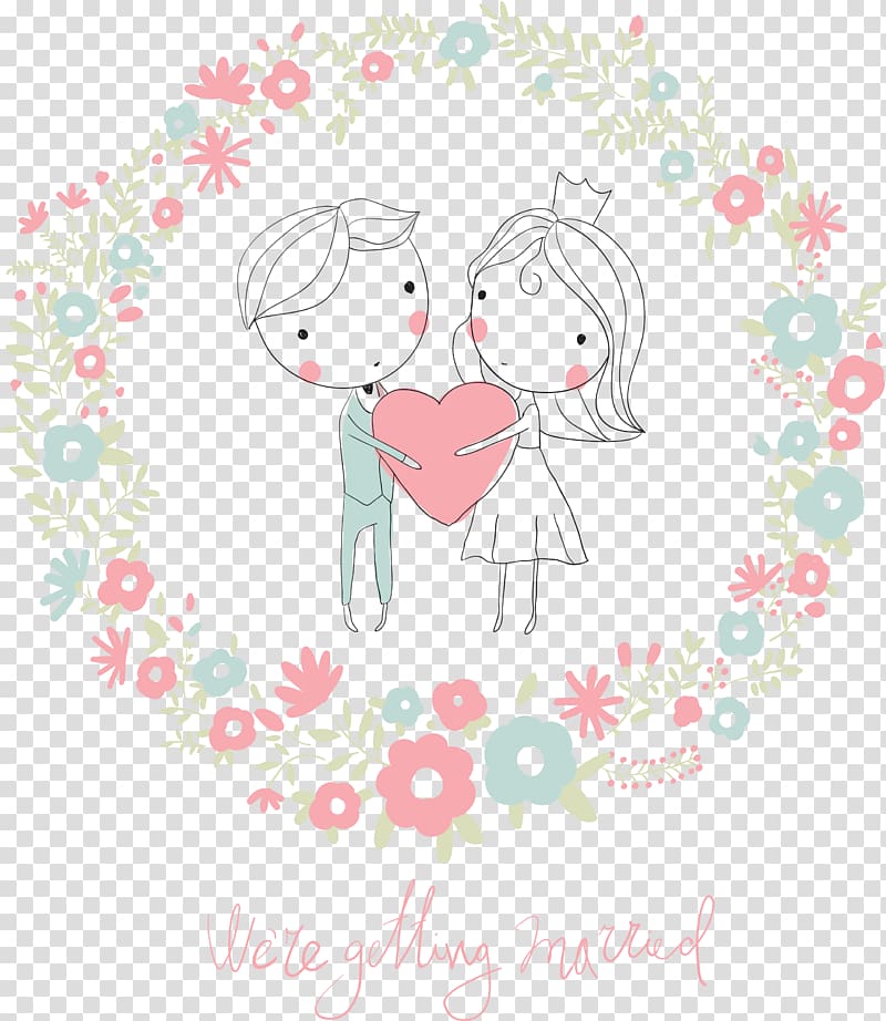 wedding couple holding heart , Wedding invitation Drawing Illustration, a sweet couple transparent background PNG clipart