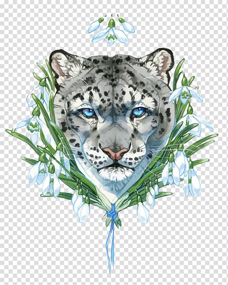 Snow leopard Tiger, Gray Leopard transparent background PNG clipart
