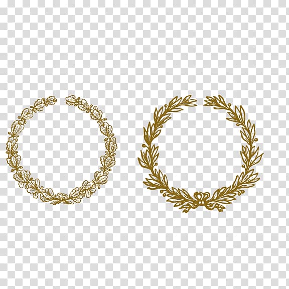 two brown flowers , Laurel wreath , Gold Wreath transparent background PNG clipart