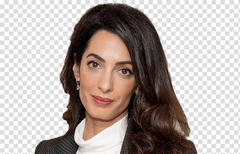 woman wearing white turtleneck top and black suit jacket, Amal Clooney transparent background PNG clipart