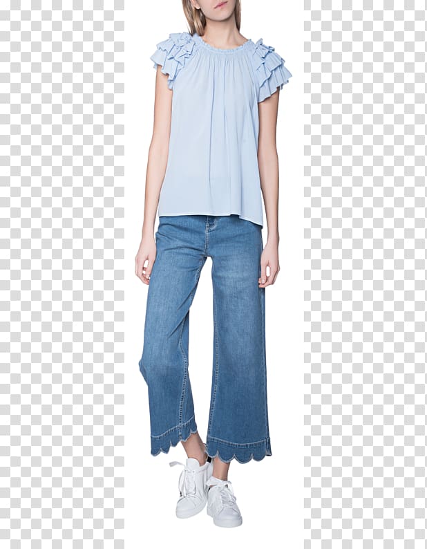 Jeans Shoulder Denim Sleeve Blouse, jeans model transparent background PNG clipart
