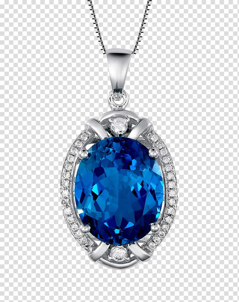 oval silver-colored pendant with blue gemstone with necklace, Sapphire Topaz Gemstone Blue, sapphire pendant transparent background PNG clipart