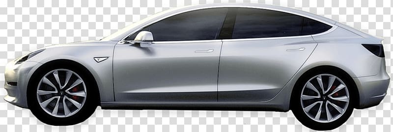 silver sedan, Tesla Model 3 Grey Side View transparent background PNG clipart
