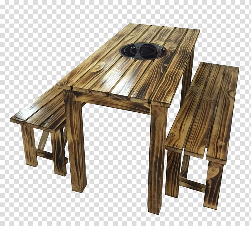 Wood Table Chair Carbonization, Special combined desk and chair for carbonized wood outdoor transparent background PNG clipart