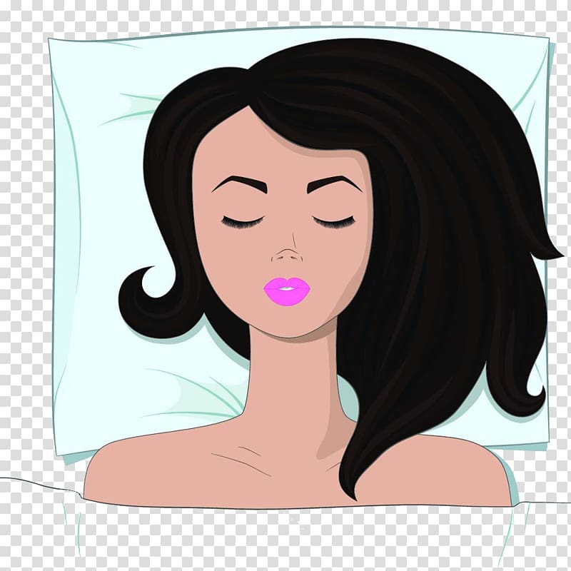 Sleep Illustration, A long haired girl asleep with hand-painted decorative illustrations transparent background PNG clipart