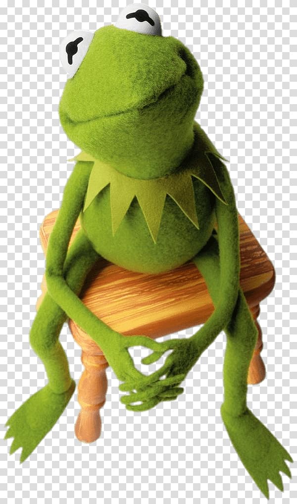 Kermit the frog sitting on brown wooden chair, Kermit the Frog on Stool transparent background PNG clipart
