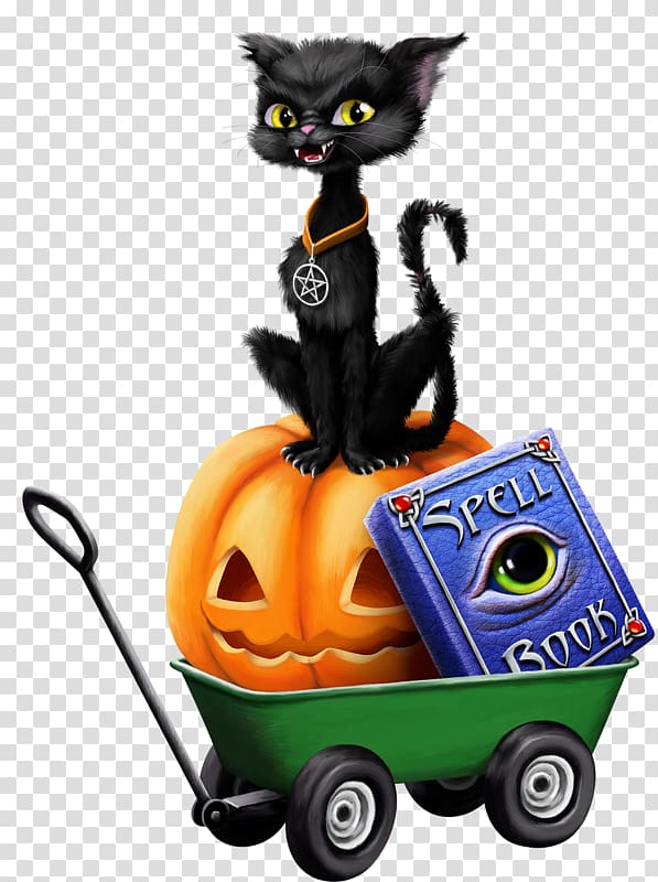 cat on Jack 'O Lantern illustration, Halloween Cat Witch , Halloween pumpkin black cat transparent background PNG clipart