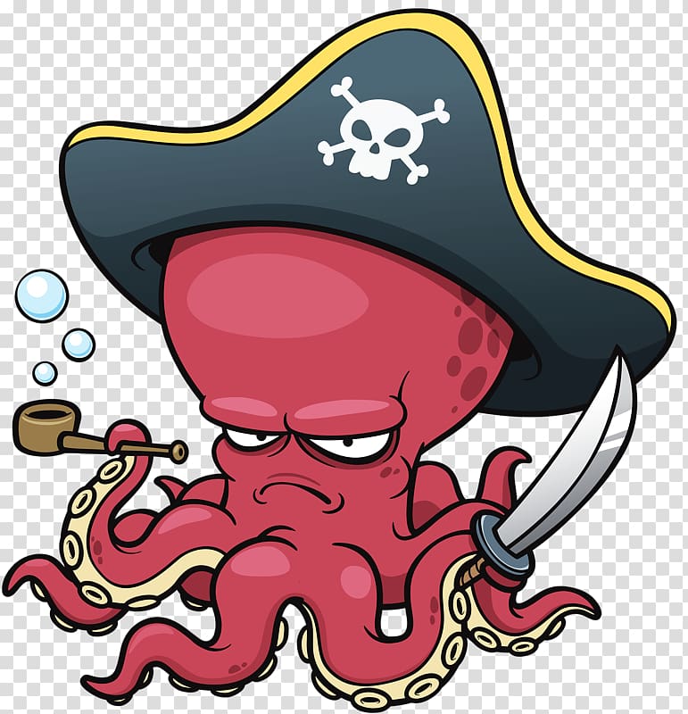 octopus pirate illustration, Octopus Cartoon , Pirate Octopus transparent background PNG clipart